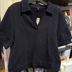 Talbots Navy Knit Cardigan polo style. Light sweatshirt weight